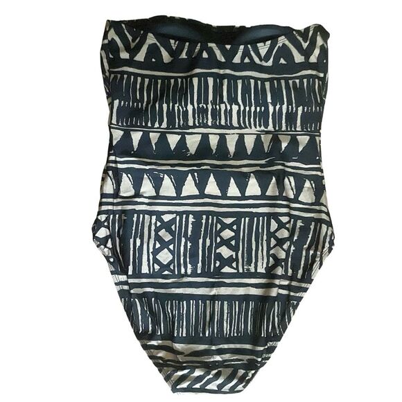 Sessa Women Size 12 One Piece Black/Tan Tribal Aztec Print Bathing Suit High Cut - Picture 2 of 7